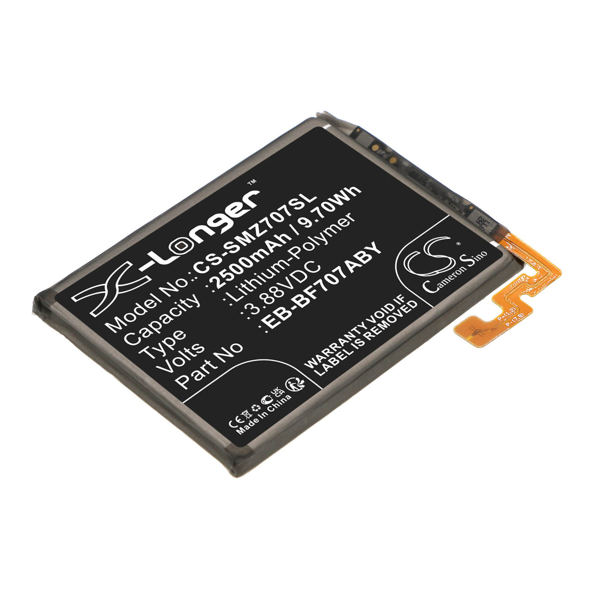 3,88V, Li-Polymer, 2500mAh, batterie de smartphone compatible avec Samsung, Eb-bf707aby, Galaxy Z Flip 5g, Galaxy Z Flip F707u, 9,7Wh Mobile, Smartphone Cameron Sino Technology Limited (Smartphone)