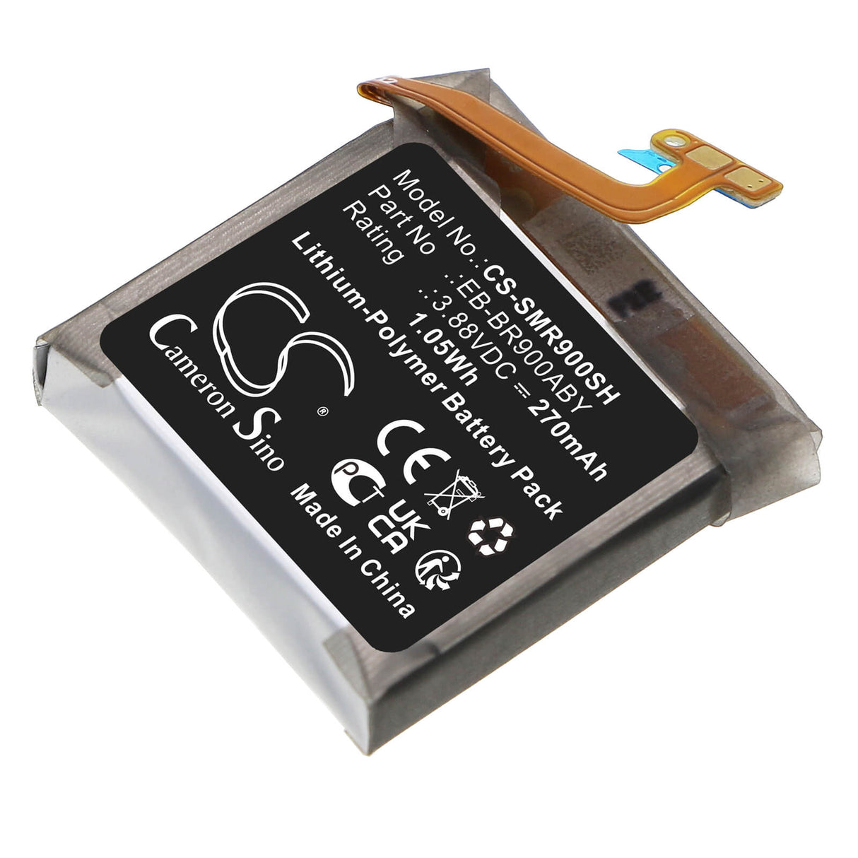 3.88V, Li-Polymer, 270mAh, Smartwatch battery fits Samsung, Eb-br900aby, Sm-r900, Sm-r905, 1.05Wh Smartwatch Cameron Sino Technology Limited