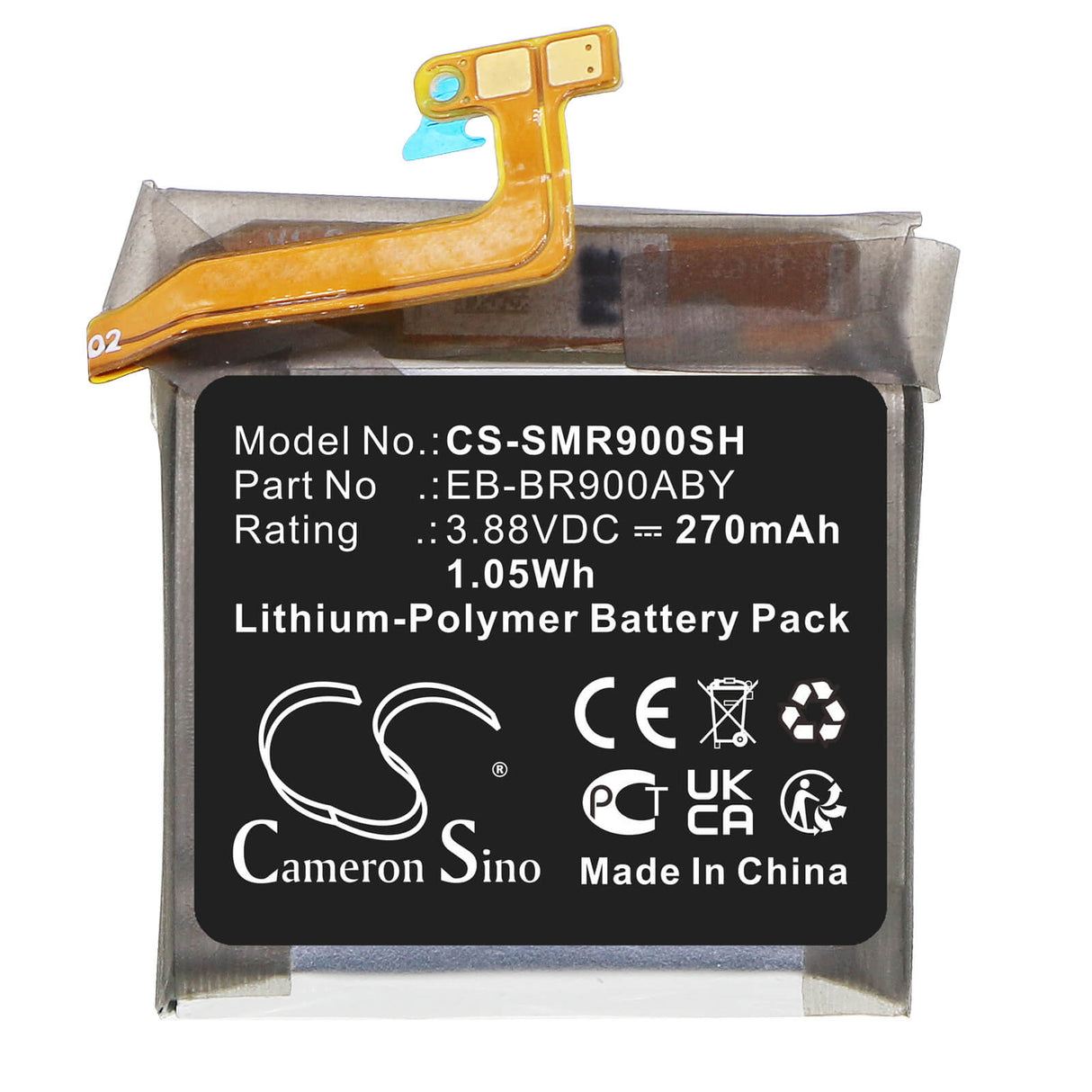 3.88V, Li-Polymer, 270mAh, Smartwatch battery fits Samsung, Eb-br900aby, Sm-r900, Sm-r905, 1.05Wh Smartwatch Cameron Sino Technology Limited