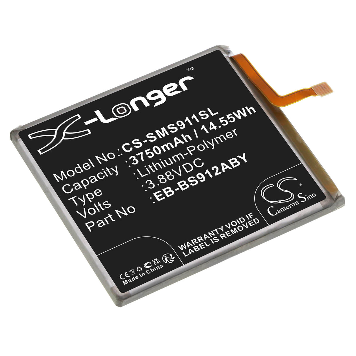 3.88V, Li-Polymer, 3750mAh, SmartPhone battery fits Samsung, Eb-bs912aby, Galaxy S23, Galaxy S23 5g, 14.55Wh Mobile, SmartPhone Cameron Sino Technology Limited (Smartphone)