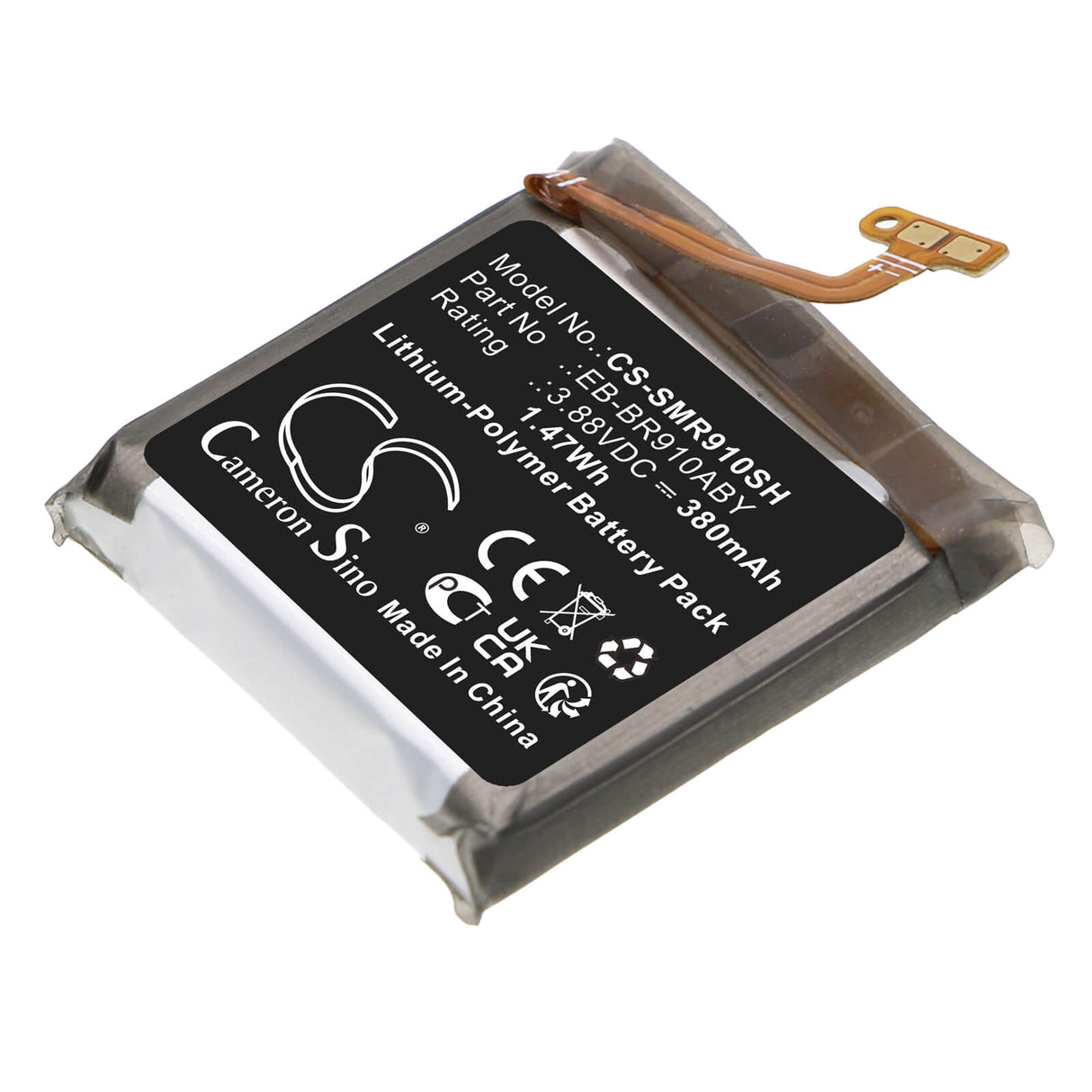 3.88V, Li-Polymer, 380mAh, Smartwatch battery fits Samsung, Eb-br910aby, Sm-r910, Sm-r915, 1.47Wh Smartwatch Cameron Sino Technology Limited