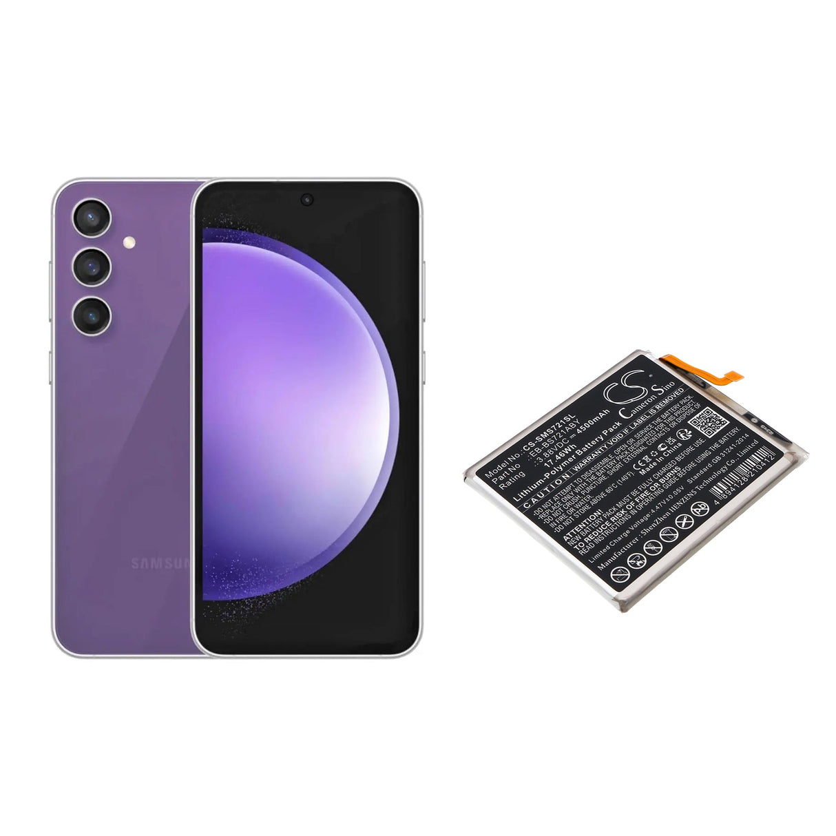 3.88V, Li-Polymer, 4500mAh, SmartPhone battery fits Samsung, Eb-bs721aby, Galaxy S24 Fe, Scg30, 17.46Wh Mobile, SmartPhone Cameron Sino Technology Limited (Smartphone)