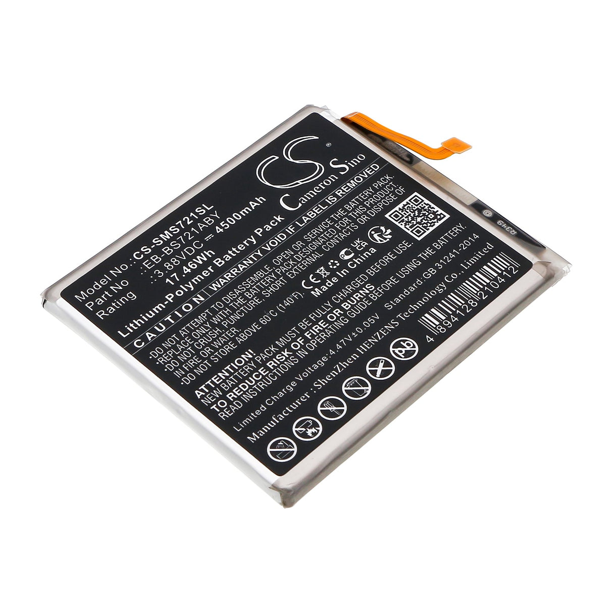 3.88V, Li-Polymer, 4500mAh, SmartPhone battery fits Samsung, Eb-bs721aby, Galaxy S24 Fe, Scg30, 17.46Wh Mobile, SmartPhone Cameron Sino Technology Limited (Smartphone)