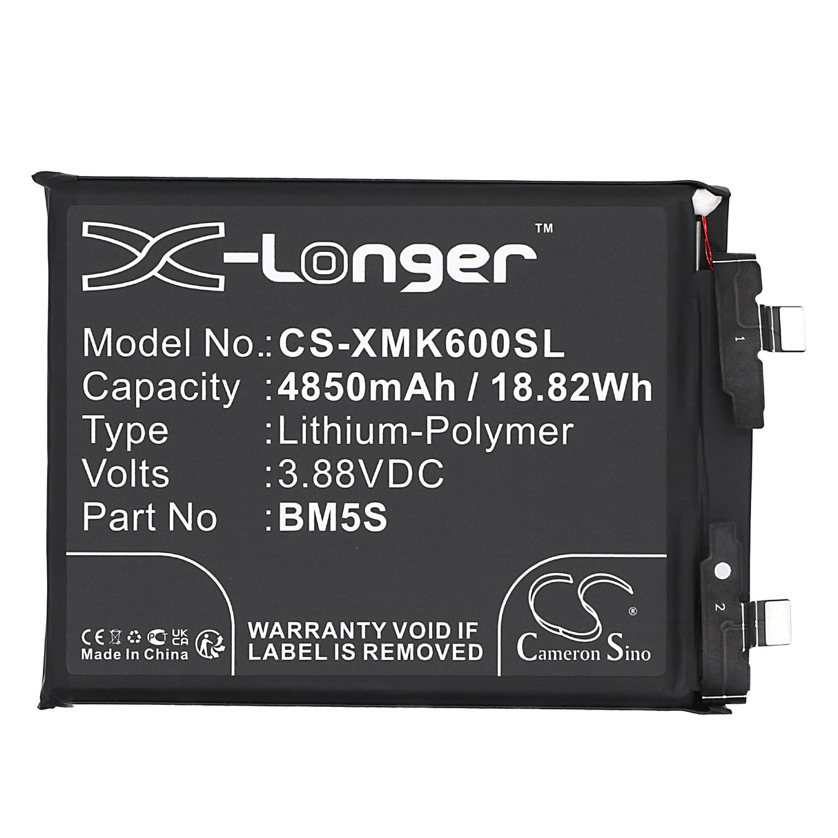 3.88V, Li-Polymer, 4850mAh, SmartPhone battery fits Xiaomi, Bm5s, 13t Pro, K60, 18.82Wh Mobile, SmartPhone Cameron Sino Technology Limited (Smartphone)