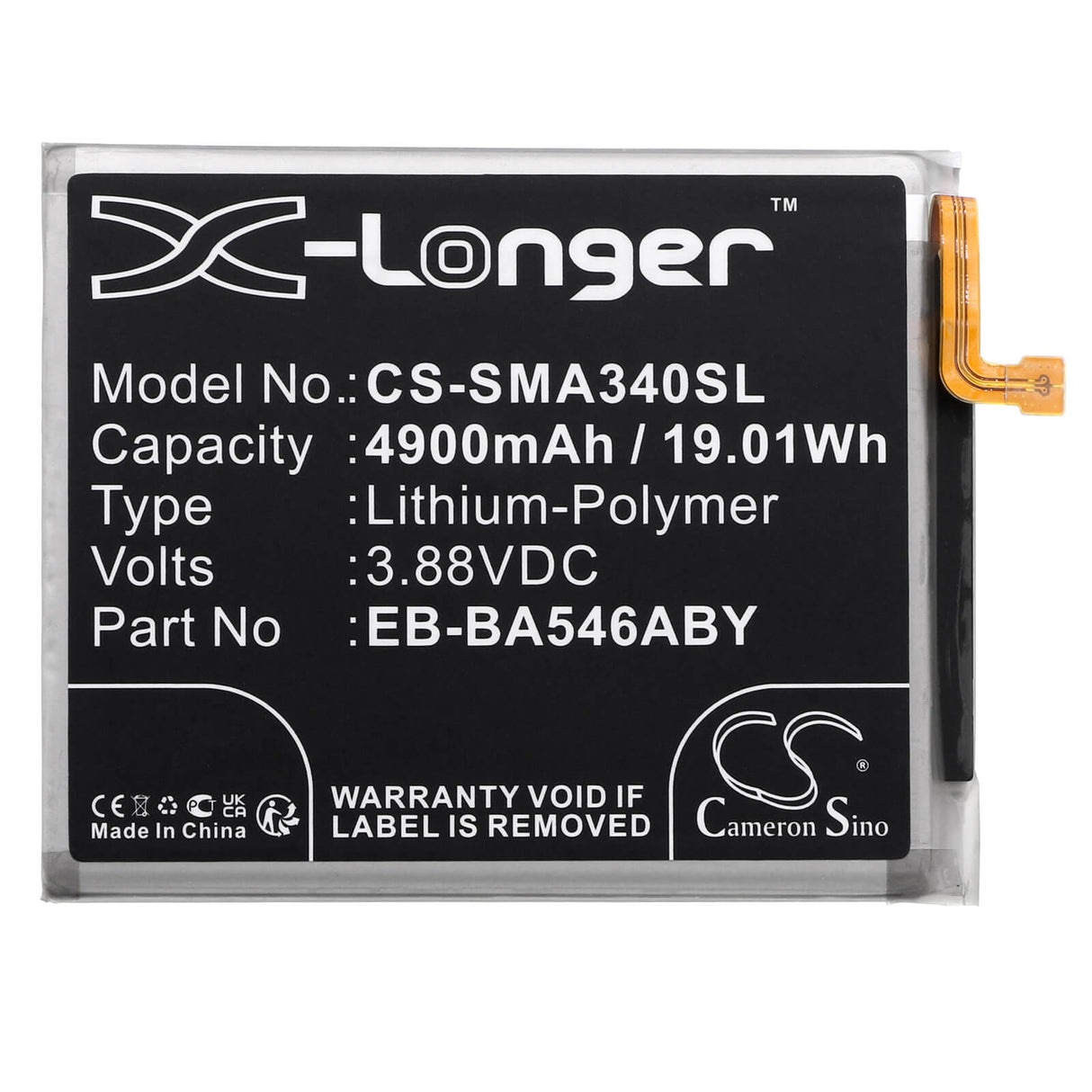 3,88V, Li-Polymer, 4900mAh, batterie pour smartphone compatible avec Samsung, Eb-ba546aby, Galaxy A34 5g, Galaxy A34 5g 2023, 19,01Wh Mobile, SmartPhone Cameron Sino Technology Limited (Smartphone)