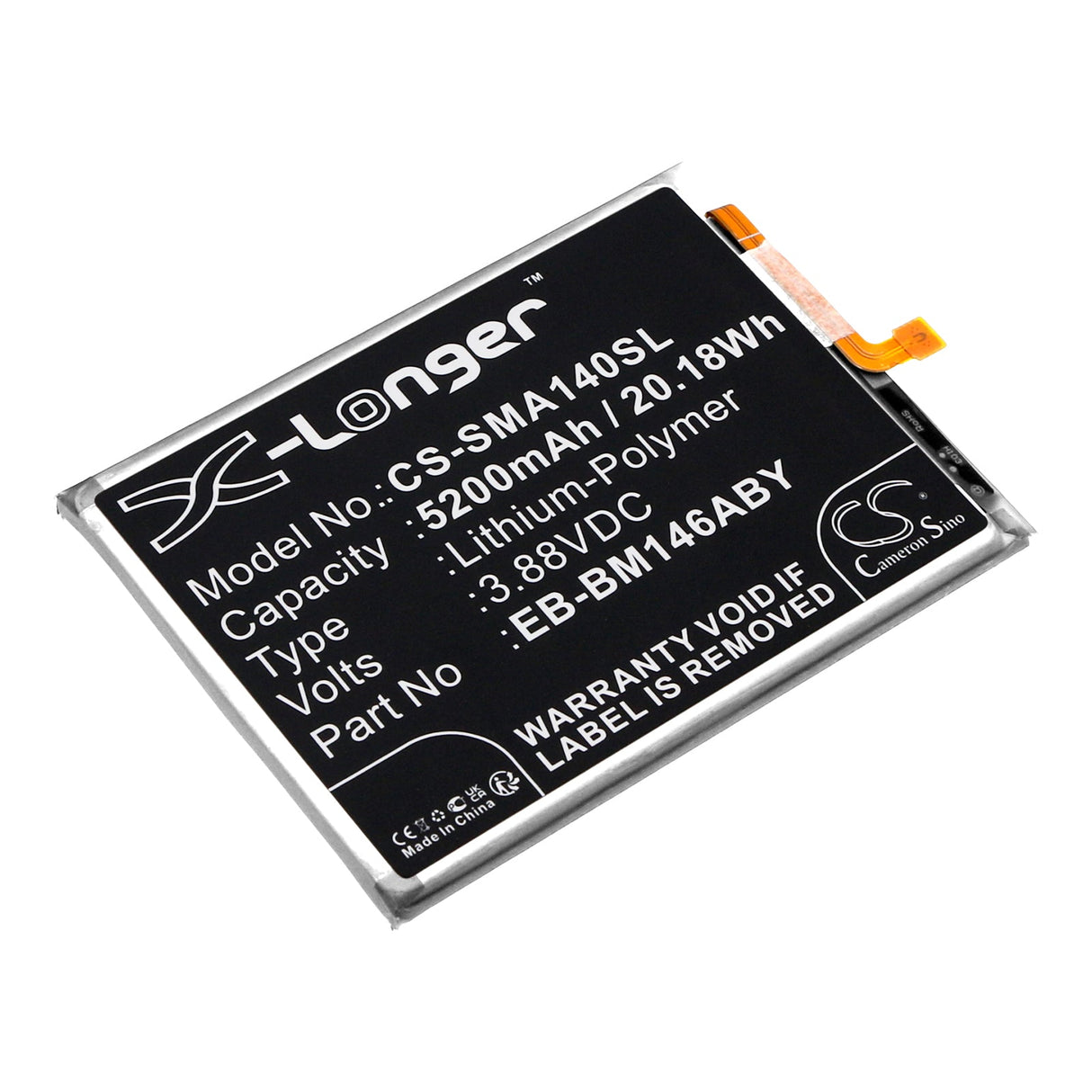 3,88V, Li-Polymer, 5200mAh, batterie de smartphone compatible avec Samsung, Eb-bm146aby, Galaxy M14, Galaxy M14 5g, 20,18Wh Mobile, Smartphone Cameron Sino Technology Limited (Smartphone)