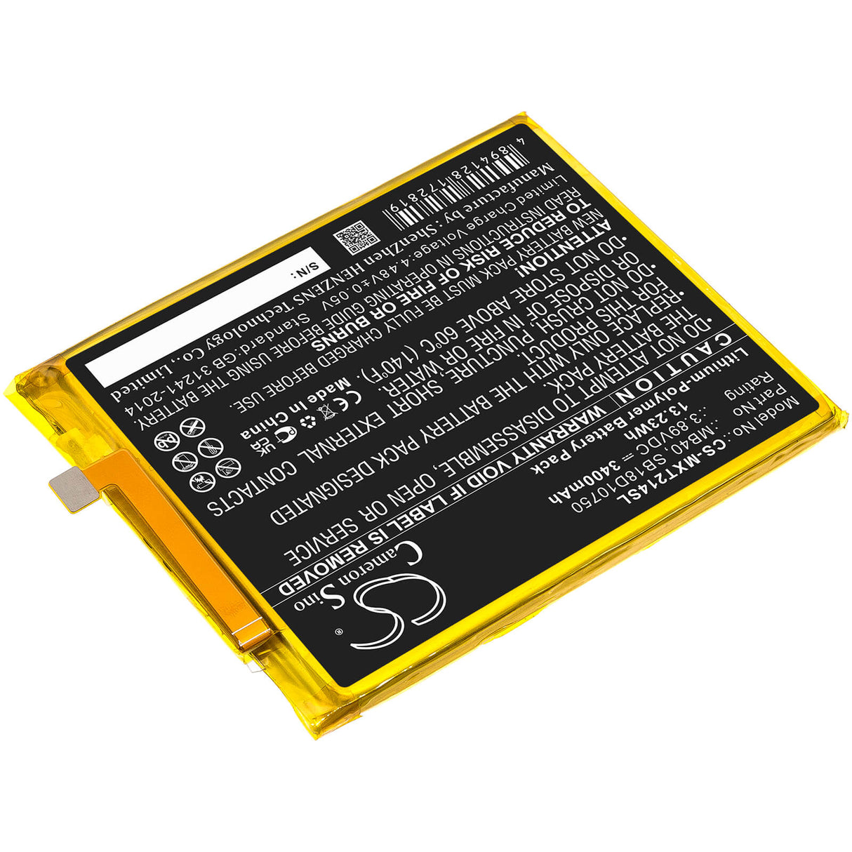 3.89V, Li-Polymer, 3400mAh, SmartPhone battery fits Motorola, Mb40, Edge 20 5g 2021, Moto Edge 20 5g, 13.23Wh Mobile, SmartPhone Cameron Sino Technology Limited (Smartphone)