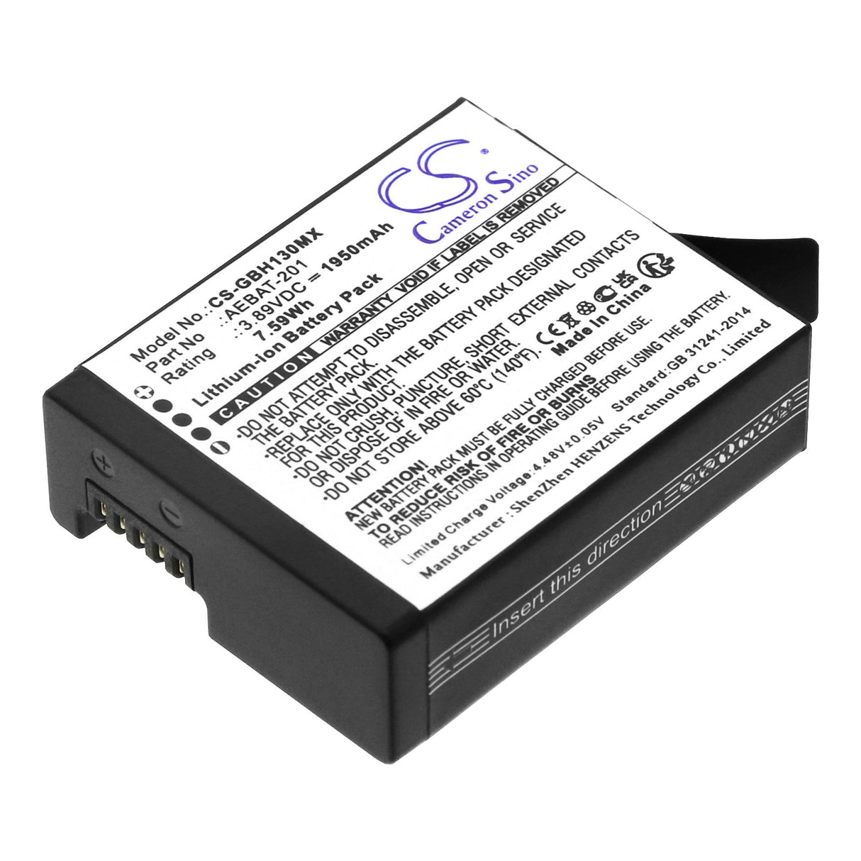 3.89V, Li-ion, 1950mAh, Batterie de caméra compatible avec Gopro, Aebat-201, Hero 13, 7.5855Wh Caméra Cameron Sino Technology Limited (Caméra)