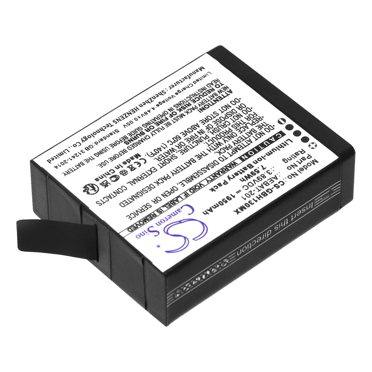 3.89V, Li-ion, 1950mAh, Batterie de caméra compatible avec Gopro, Aebat-201, Hero 13, 7.5855Wh Caméra Cameron Sino Technology Limited (Caméra)