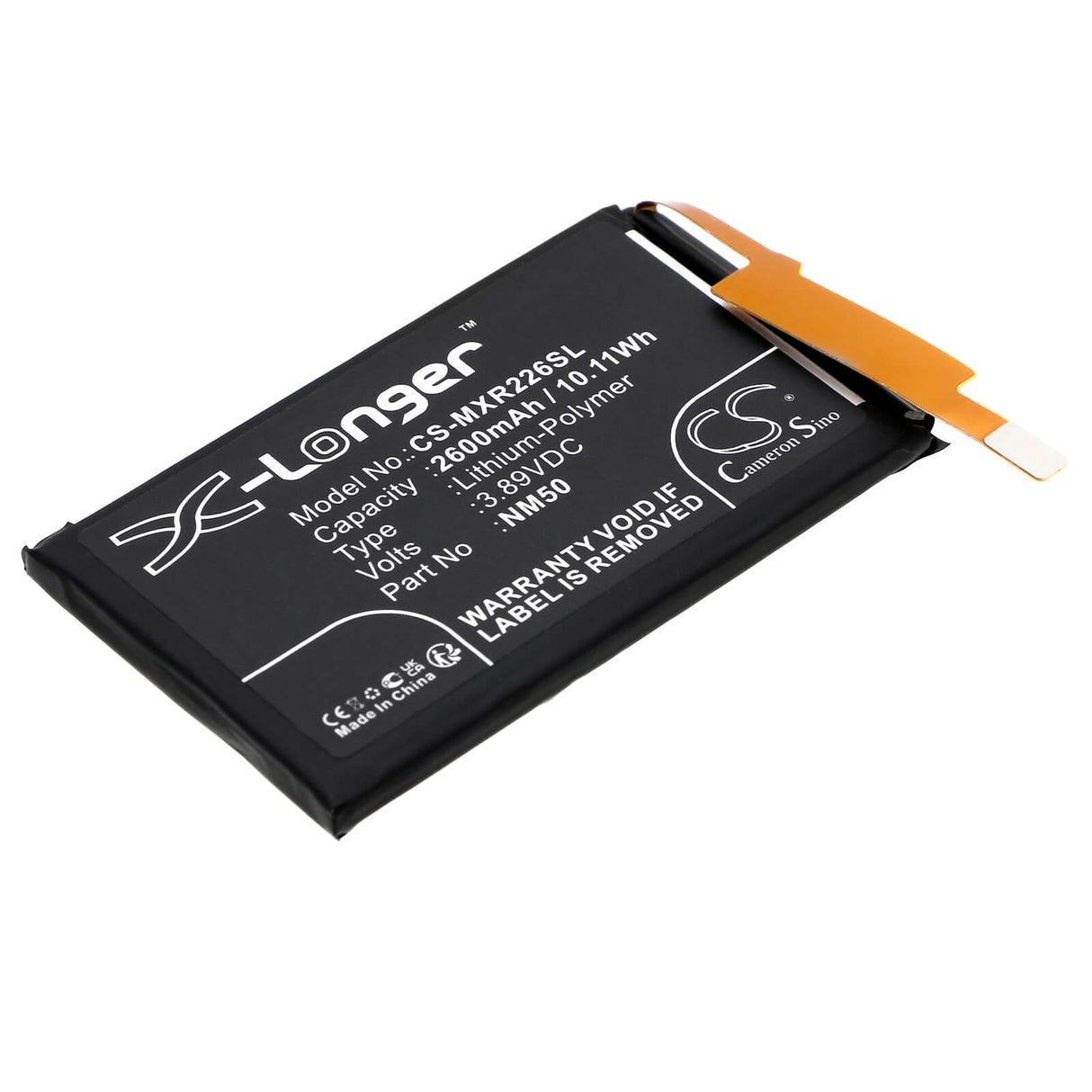 3.89V, Li-Polymer, 2600mAh, SmartPhone battery fits Motorola, Nm50, Razr 2022, Razr 5g 3nd Gen 2022, 10.11Wh Mobile, SmartPhone Cameron Sino Technology Limited (Smartphone)
