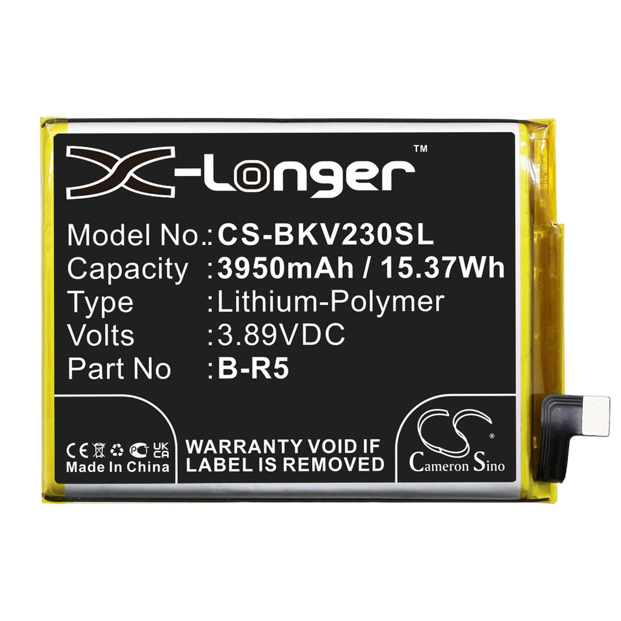 3.89V, Li-Polymer, 3950mAh, SmartPhone battery fits Vivo, B-r5, S10e, S10e 5g, 15.37Wh Mobile, SmartPhone Cameron Sino Technology Limited (Smartphone)