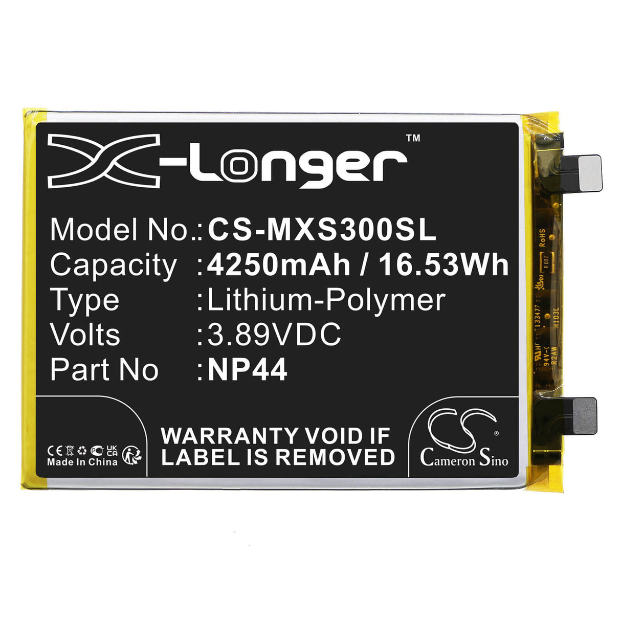 3.89V, Li-Polymer, 4250mAh, SmartPhone battery fits Motorola, Np44, Moto S30 Pro, Xt2243-2, 16.53Wh Mobile, SmartPhone Cameron Sino Technology Limited (Smartphone)