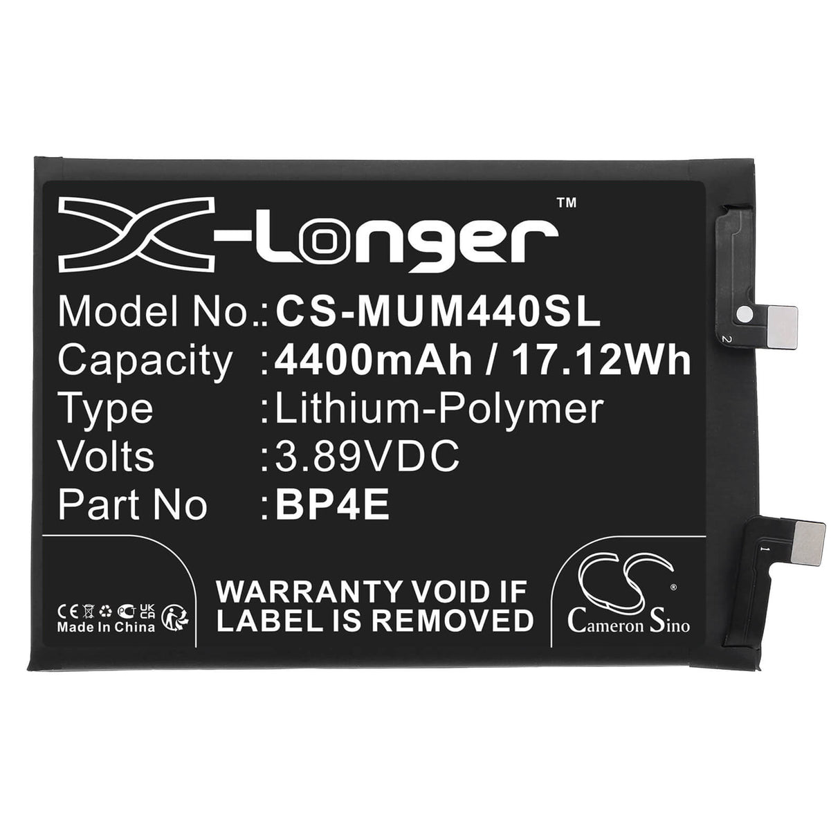3.89V, Li-Polymer, 4400mAh, SmartPhone battery fits Xiaomi, Bp4e, 13 Lite, 17.12Wh Mobile, SmartPhone Cameron Sino Technology Limited (Smartphone)