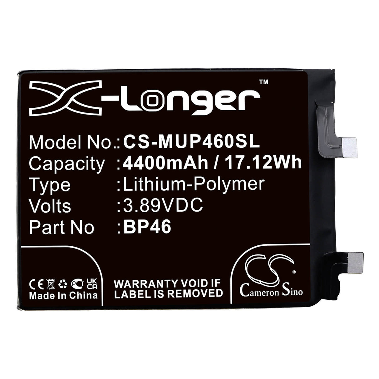 3.89V, Li-Polymer, 4400mAh, SmartPhone battery fits Xiaomi, Bp46, 2112123ac, 2112123ag, 17.12Wh Mobile, SmartPhone Cameron Sino Technology Limited (Smartphone)