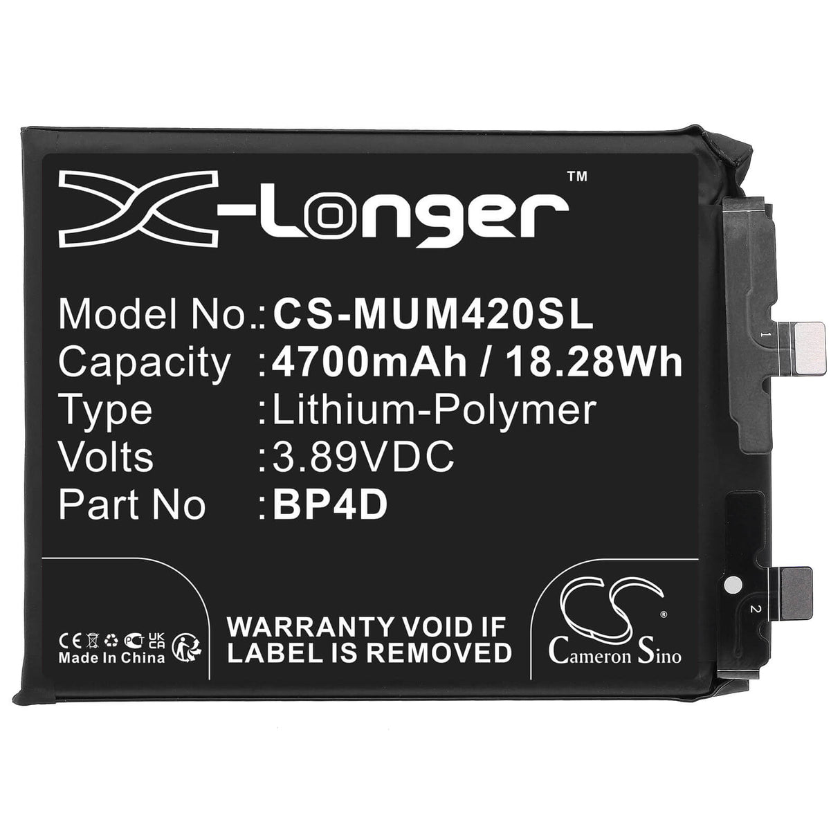 3,89V, Li-Polymer, 4700mAh, batterie de smartphone pour Xiaomi, Bp4d, 13 Pro, 2210132c, 18,28Wh Mobile, Smartphone Cameron Sino Technology Limited (Smartphone)