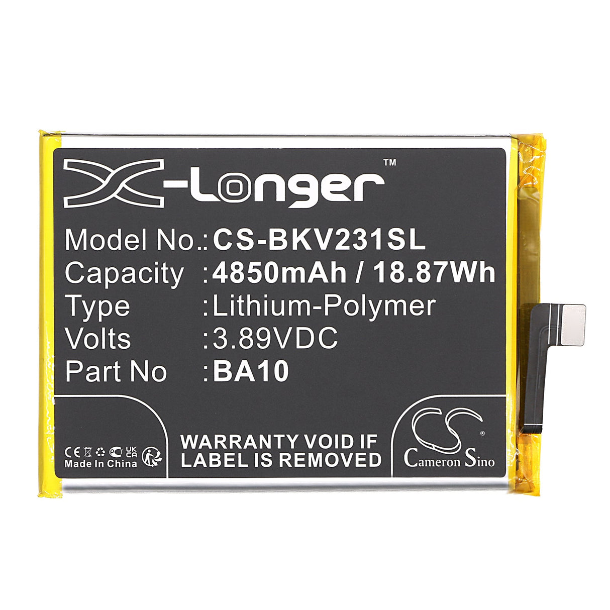 3,89V, Li-Polymer, 4850mAh, batterie de smartphone compatible avec Vivo, Ba10, V2310, V2318a, 18,87Wh Mobile, Smartphone Cameron Sino Technology Limited (Smartphone)