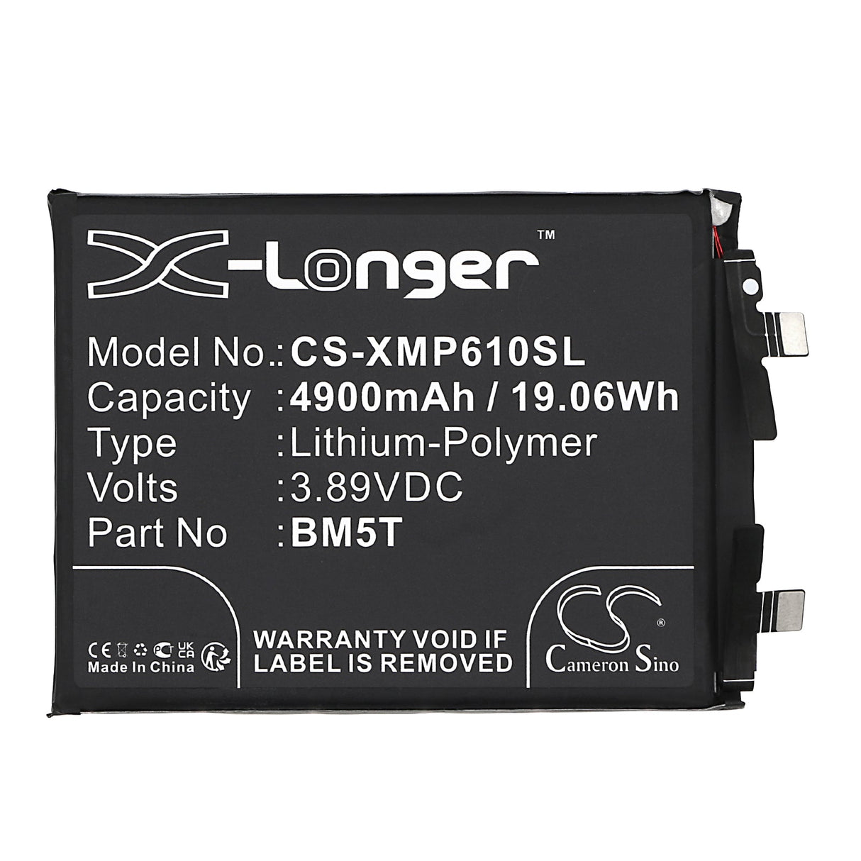 3.89V, Li-Polymer, 4900mAh, SmartPhone battery fits Poco, Xiaomi, Bm5t, X6 Pro, 19.06Wh Mobile, SmartPhone Cameron Sino Technology Limited (Smartphone)