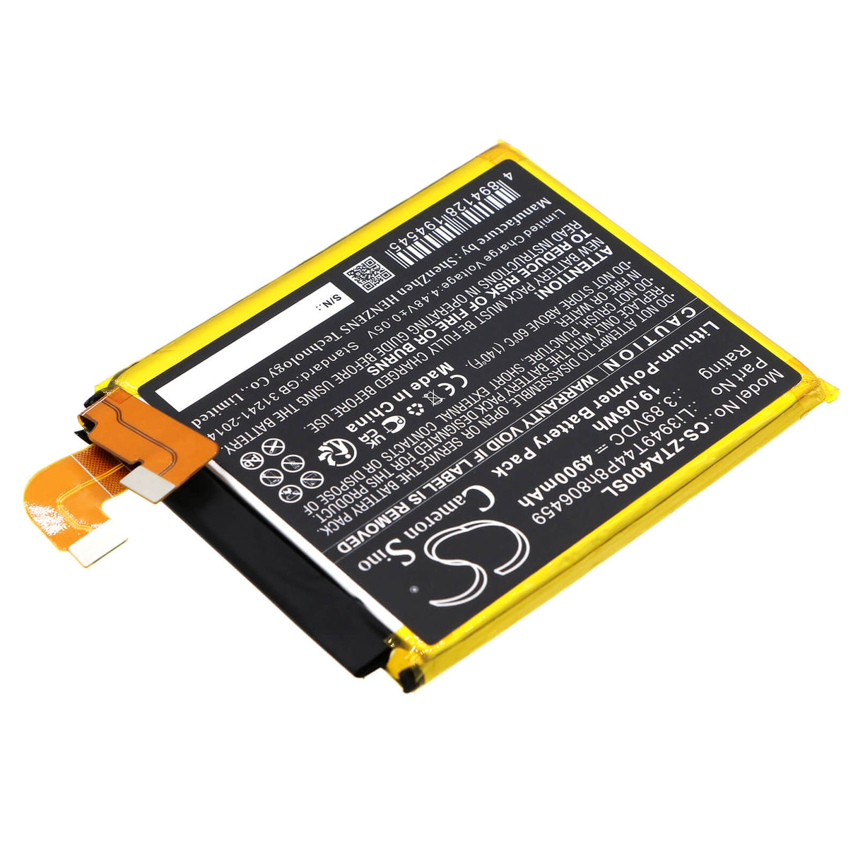 3.89V, Li-Polymer, 4900mAh, SmartPhone battery fits Zte, Li3949t44p8h806459, A2023p, A2023ph, 19.06Wh Mobile, SmartPhone Cameron Sino Technology Limited (Smartphone)