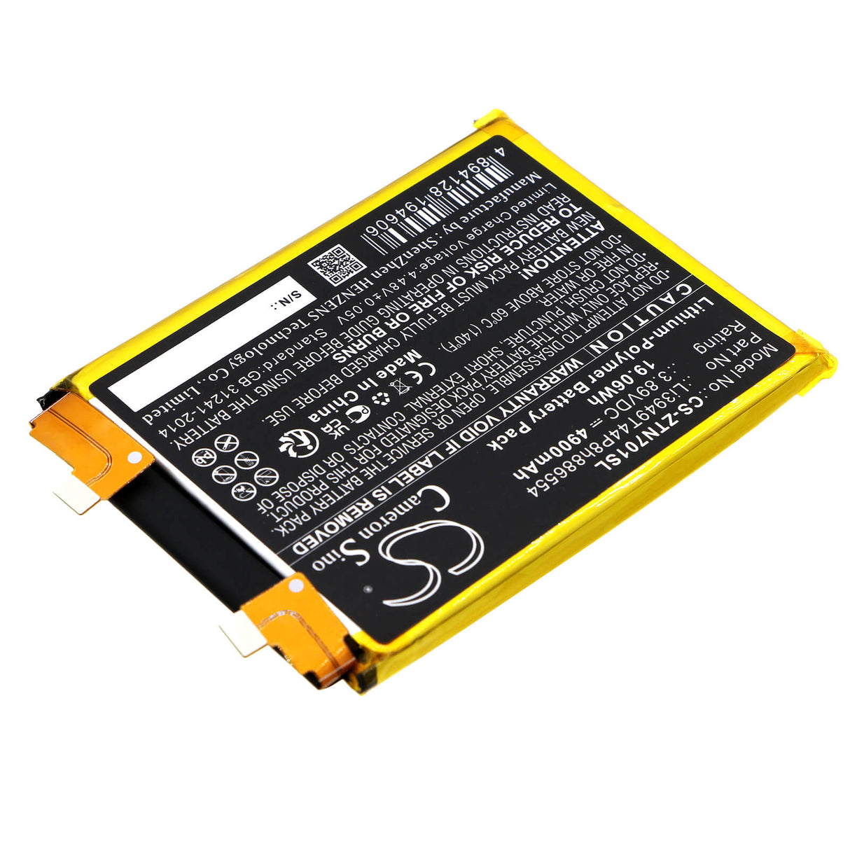 3.89V, Li-Polymer, 4900mAh, SmartPhone battery fits Zte, Li3949t44p8h886554, Nubia Z40 Pro, Nubia Z40 Pro 5g, 19.06Wh Mobile, SmartPhone Cameron Sino Technology Limited (Smartphone)
