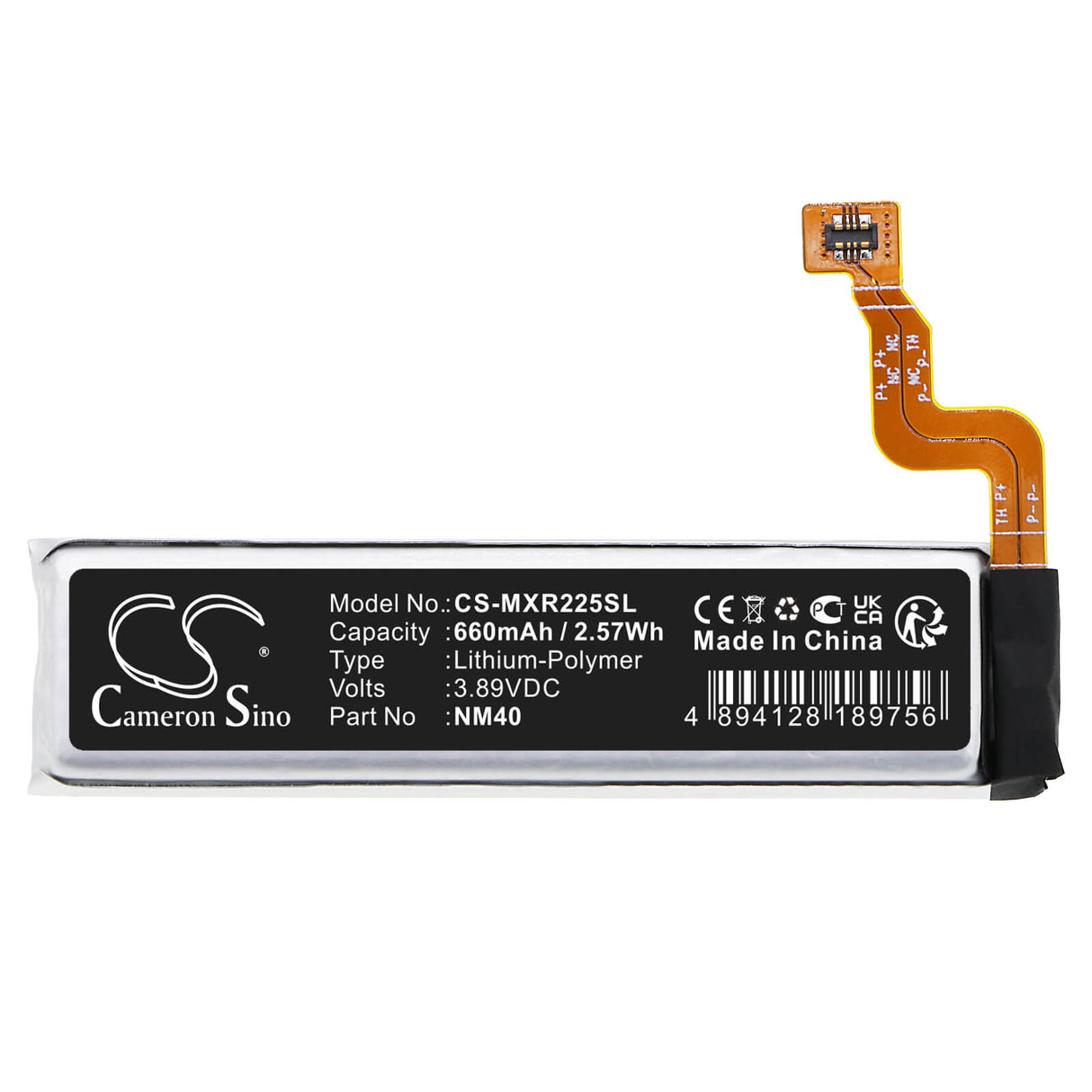 3.89V, Li-Polymer, 660mAh, SmartPhone battery fits Motorola, Nm40, Razr 2022, Razr 5g 3nd Gen 2022, 2.57Wh Mobile, SmartPhone Cameron Sino Technology Limited (Smartphone)