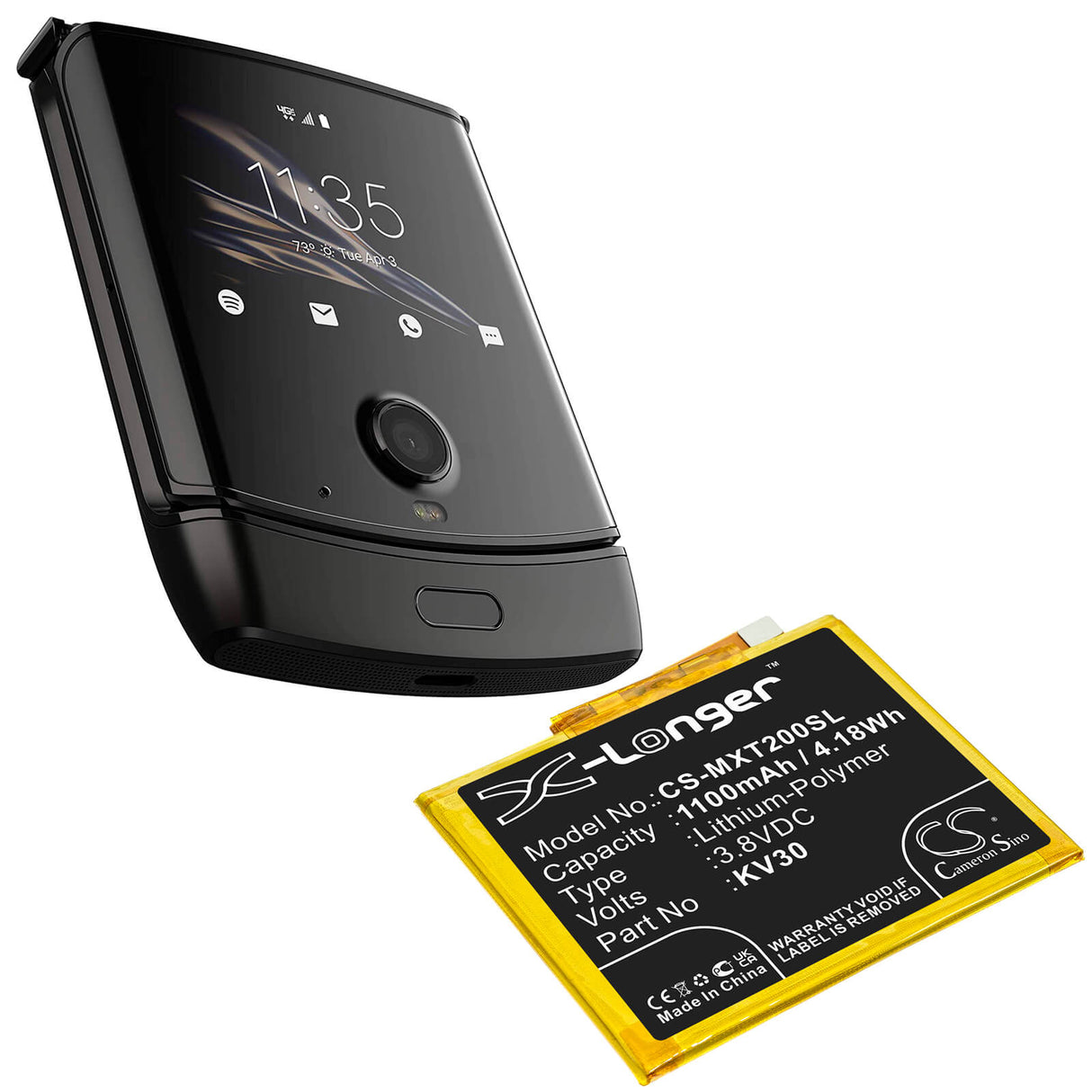 3,8V, Li-Polymère, 1100mAh, batterie de smartphone compatible avec Motorola, Kv30, Razr 2019, Voyager, 4,18Wh Mobile, Smartphone Cameron Sino Technology Limited (Smartphone)