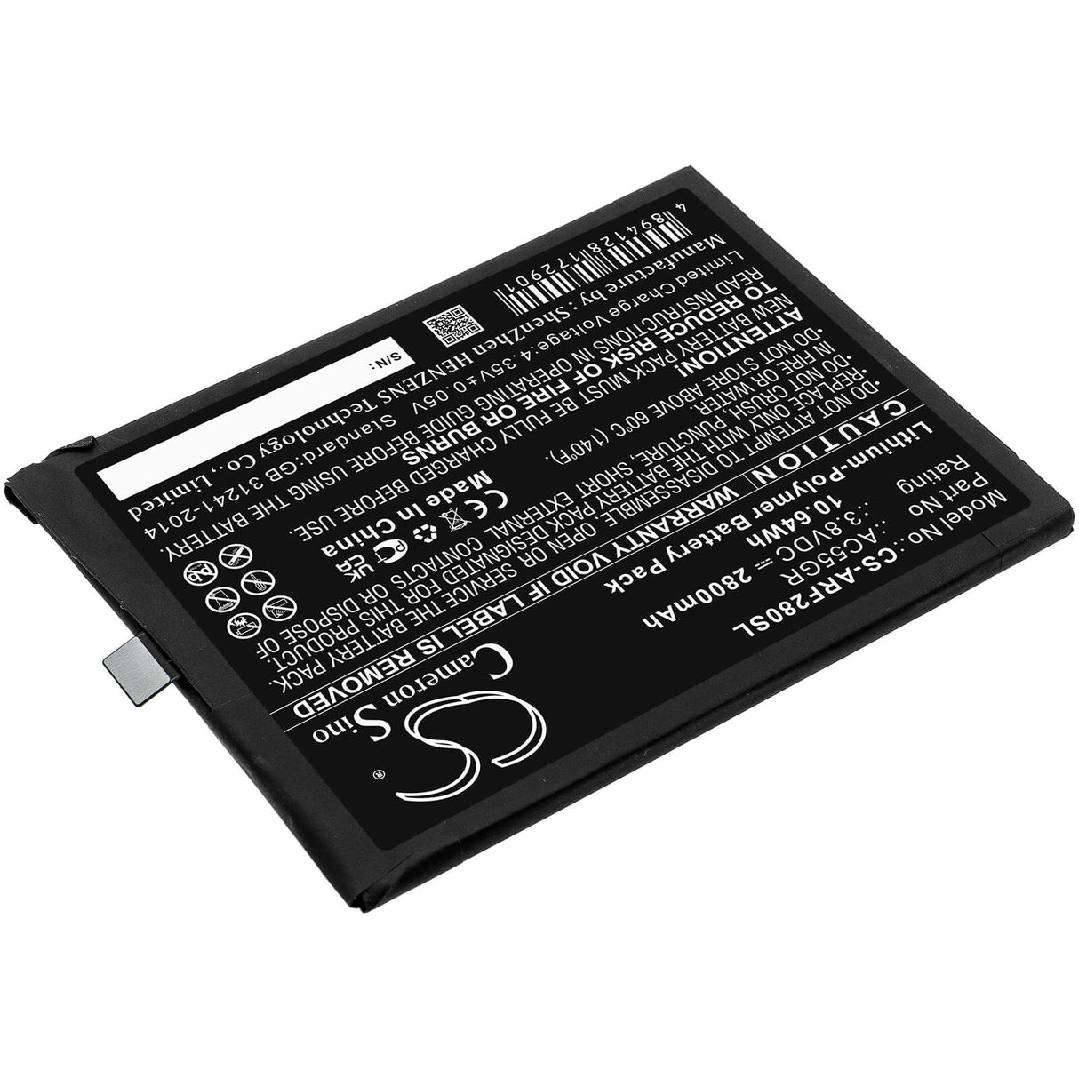 3.8V, Li-Polymer, 2800mAh, SmartPhone battery fits Archos, Ac55gr, 5.5 Hero V3, Bsf28, 10.64Wh Mobile, SmartPhone Cameron Sino Technology Limited (Smartphone)