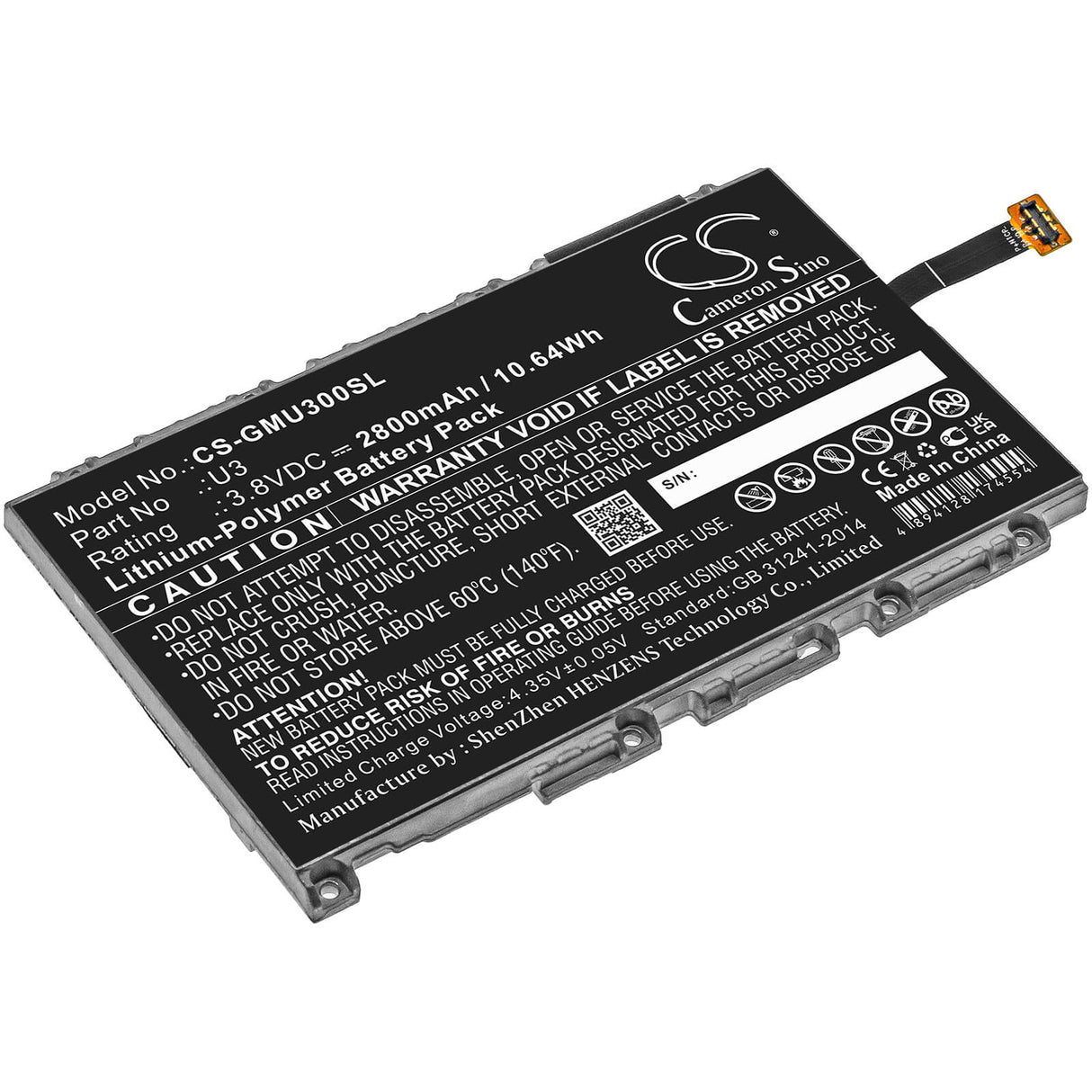 3.8V, Li-Polymer, 2800mAh, Batterie Hotspot compatible avec Glocalme, Glmu19a02w, U3, 10.64Wh Hotspot Cameron Sino Technology Limited