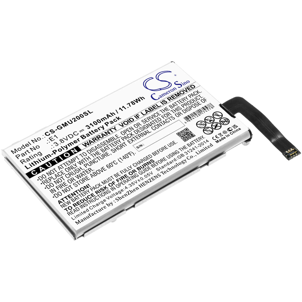 3,8V, Li-Polymère, 3100mAh, Batterie Hotspot compatible avec Glocalme, E1, Glmu18a02, 11,78Wh Hotspot Cameron Sino Technology Limited
