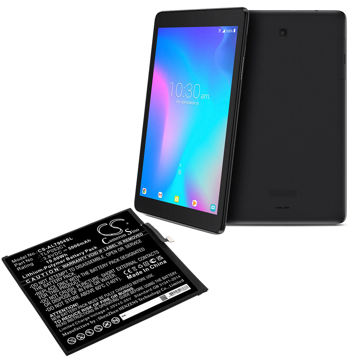 3.8V, Li-Polymer, 5000mAh, Tablet battery fits Alcatel, Tlp053c1, 9048s, Tab 8, 19.00Wh Tablet Cameron Sino Technology Limited