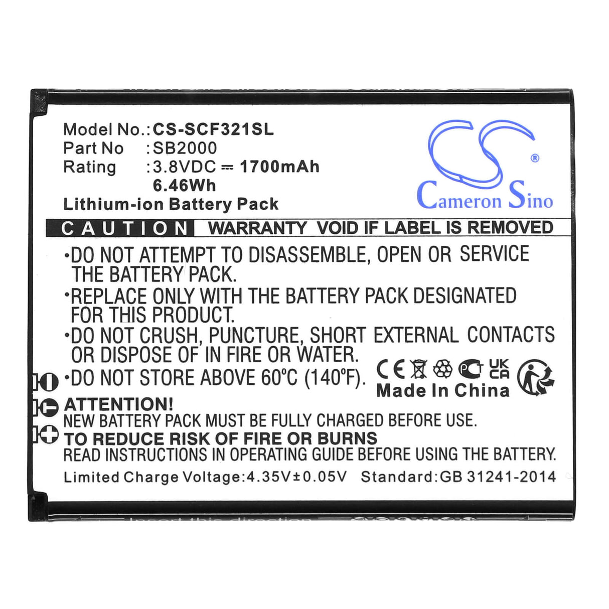 3.8V, Li-ion, 1700mAh, batterie de smartphone compatible avec Schok, Sb2000, Flip Sc3218b, Flip Sc3218t, 6.46Wh Mobile, Smartphone Cameron Sino Technology Limited (Smartphone)
