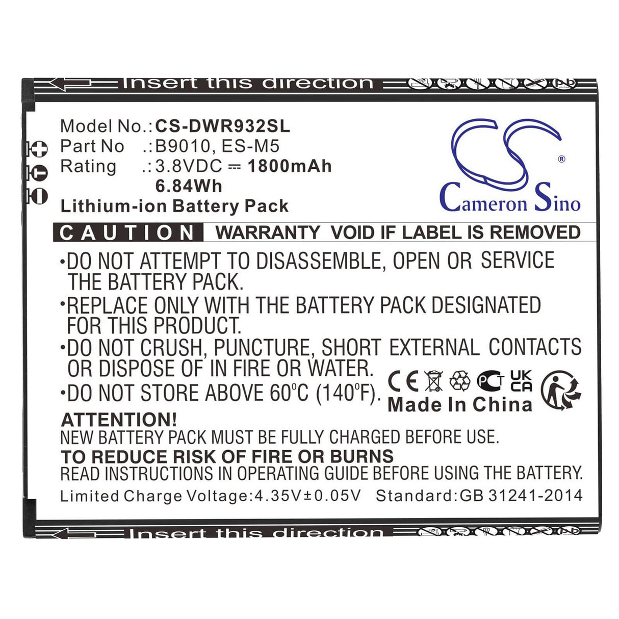 3.8V, Li-ion, 1800mAh, batterie de smartphone compatible avec D-link, B9010, Dwr-932, Dwr-932m, 6.84Wh Mobile, Smartphone Cameron Sino Technology Limited (Smartphone)