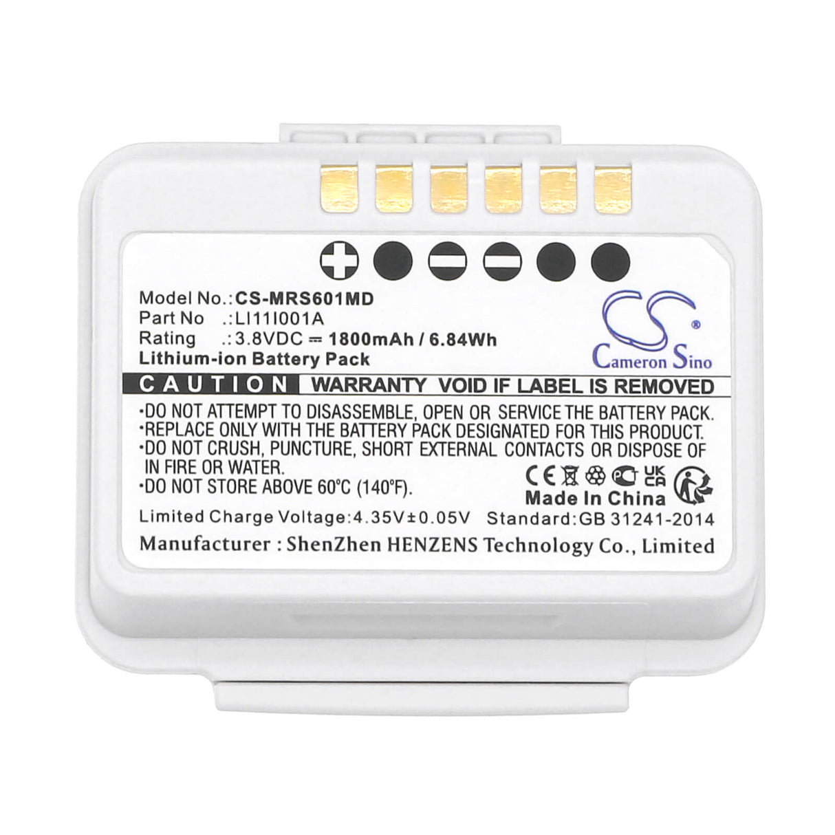 3.8V, Li-ion, 1800mAh, Medical battery fits Mindray, 022-000198-00, Bp10, Tms-6016, 6.84Wh Medical Cameron Sino Technology Limited (Medical)