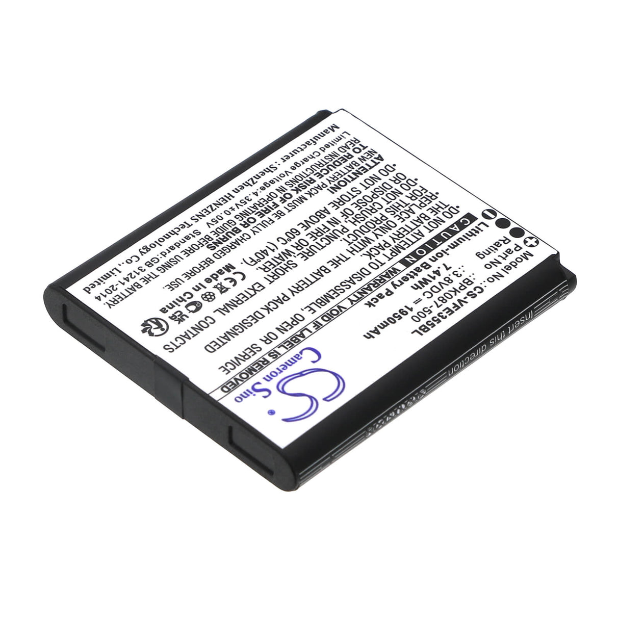 3.8V, Li-ion, 1950mAh, batterie de terminal de paiement convient à Verifone, Bpk087-500, E355, Ipay E355, 7.41Wh Terminal de paiement Cameron Sino Technology Limited