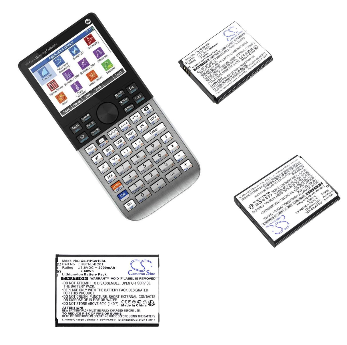 3,8V, Li-ion, 2000mAh, batterie de calculatrice compatible avec Hp, Hstnj-bc01, calculatrice graphique Prime, Prime V1, 7,6Wh Calculatrice Cameron Sino Technology Limited