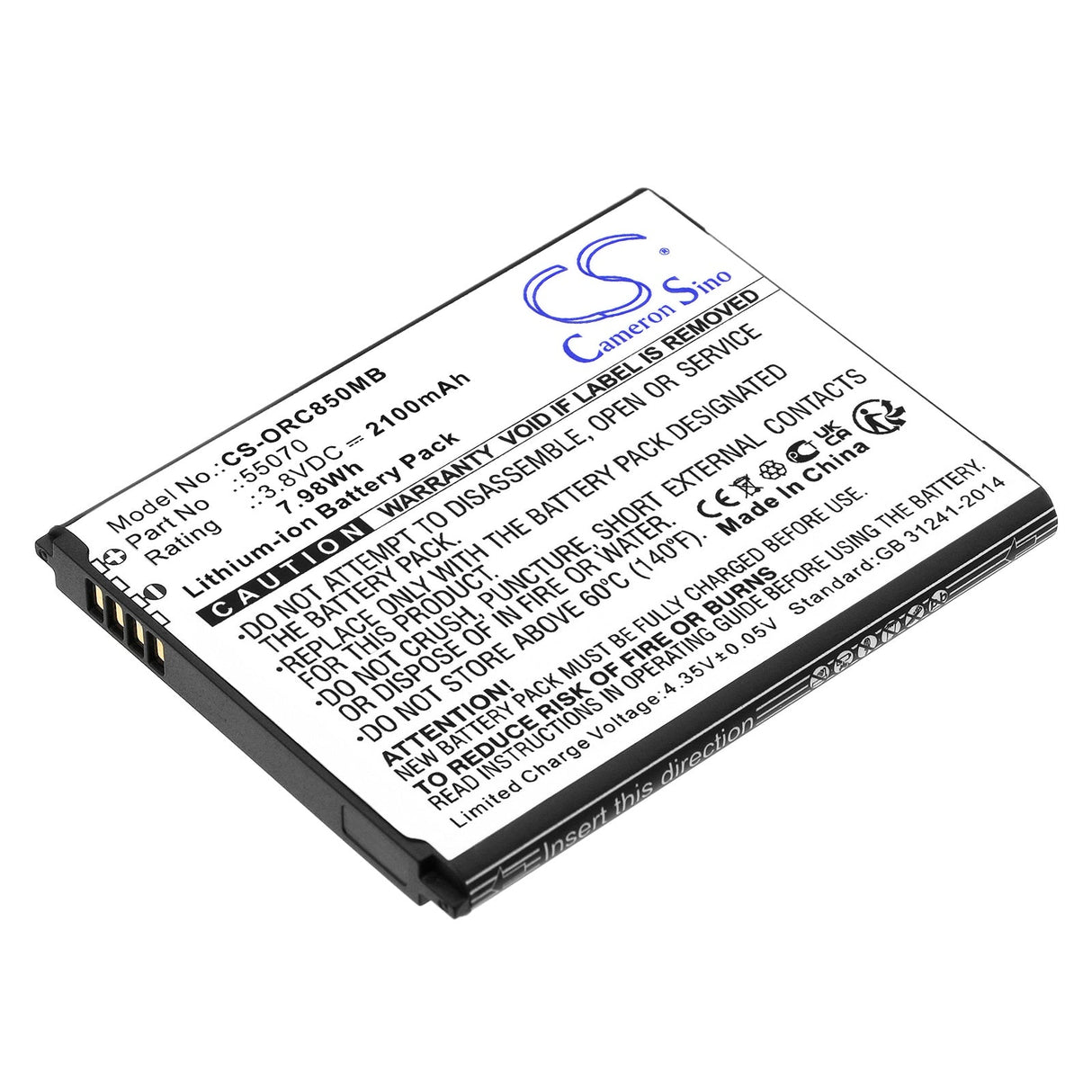 3,8v, Li-ion, 2100mah, Batterie Babyphone Convient à Oricom Secure Sc850, 7.98wh BabyPhone Cameron Sino Technology Limited