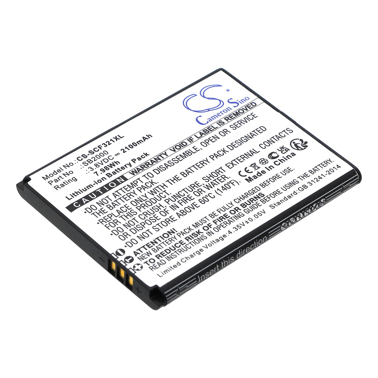 3.8V, Li-ion, 2100mAh, SmartPhone battery fits Schok, Sb2000, Flip Sc3218b, Flip Sc3218t, 7.98Wh Mobile, SmartPhone Cameron Sino Technology Limited (Smartphone)