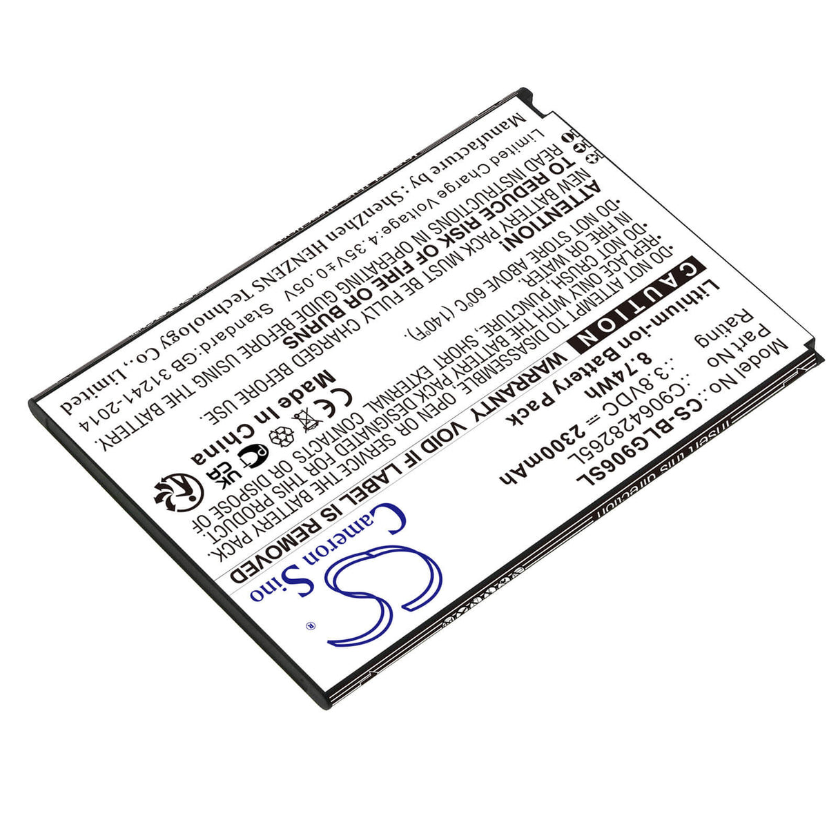 3.8V, Li-ion, 2300mAh, SmartPhone battery fits Blu, C906428265l, G150q, Grand Xl, 8.74Wh Mobile, SmartPhone Cameron Sino Technology Limited (Smartphone)