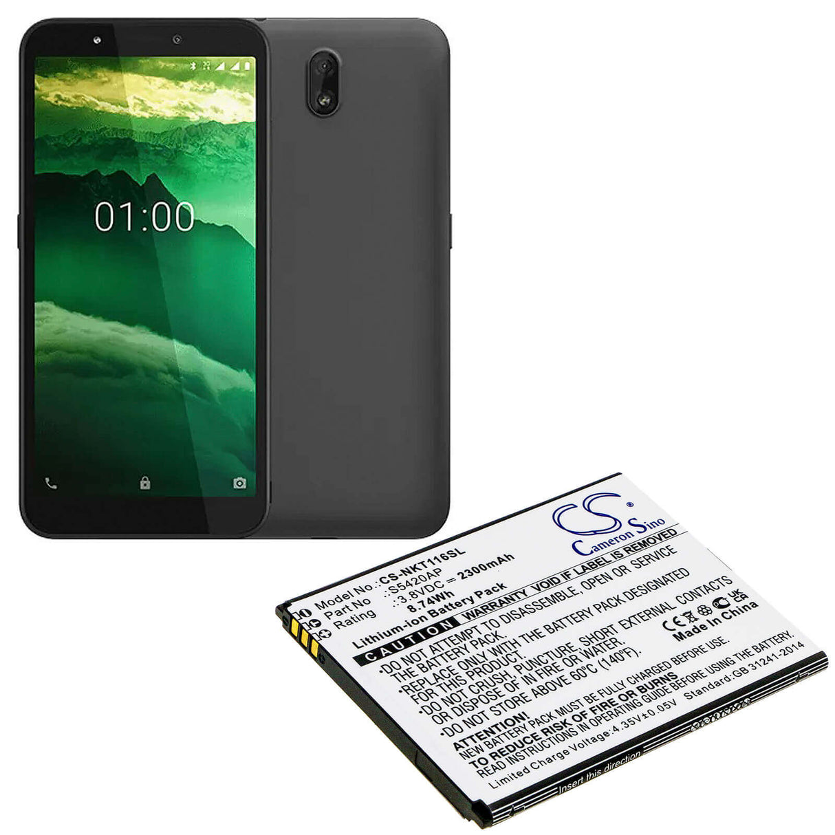3.8V, Li-ion, 2300mAh, SmartPhone battery fits Nokia, S5420ap, C1 2019, Ta-1165, 8.74Wh Mobile, SmartPhone Cameron Sino Technology Limited (Smartphone)