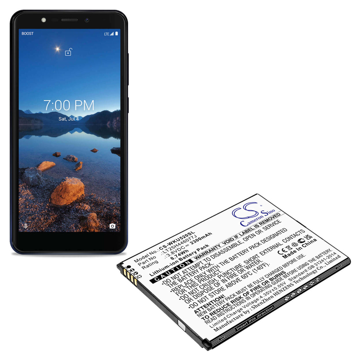 3.8V, Li-ion, 2300mAh, SmartPhone battery fits Wiko, Lt25h446077j, Ride 2, U520as, 8.74Wh Mobile, SmartPhone Cameron Sino Technology Limited (Smartphone)