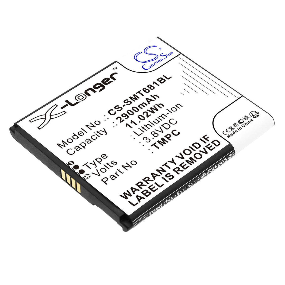 3,8V, Li-ion, 2900mAh, batterie de terminal de paiement compatible avec Sunni, Tmpc, P2 Lite Se, T6810, 11,02Wh Terminal de paiement Cameron Sino Technology Limited