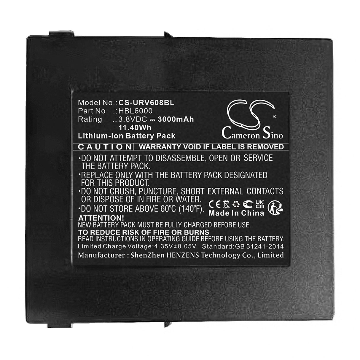 3.8V, Li-ion, 3000mAh, Batterie de scanner de code-barres compatible avec Urovo, I6080, 11.40Wh Scanner de code-barres Cameron Sino Technology Limited