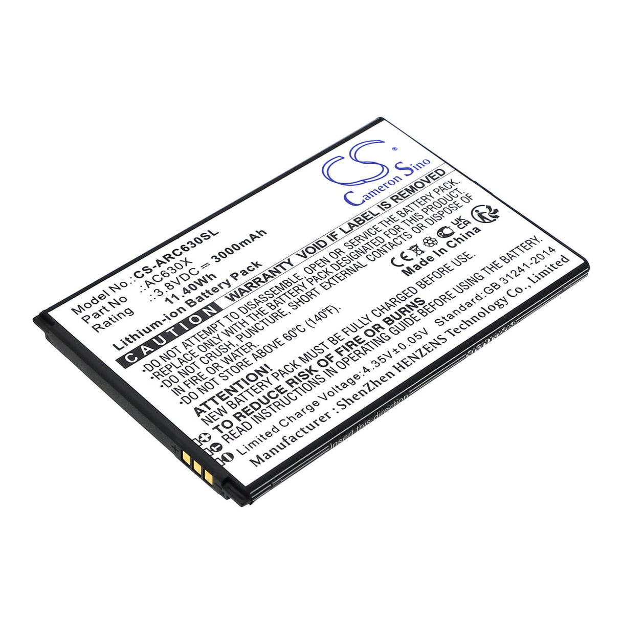 3.8V, Li-ion, 3000mAh, SmartPhone battery fits Archos, Ac630x, Oxygen 63, 11.4Wh Mobile, SmartPhone Cameron Sino Technology Limited (Smartphone)