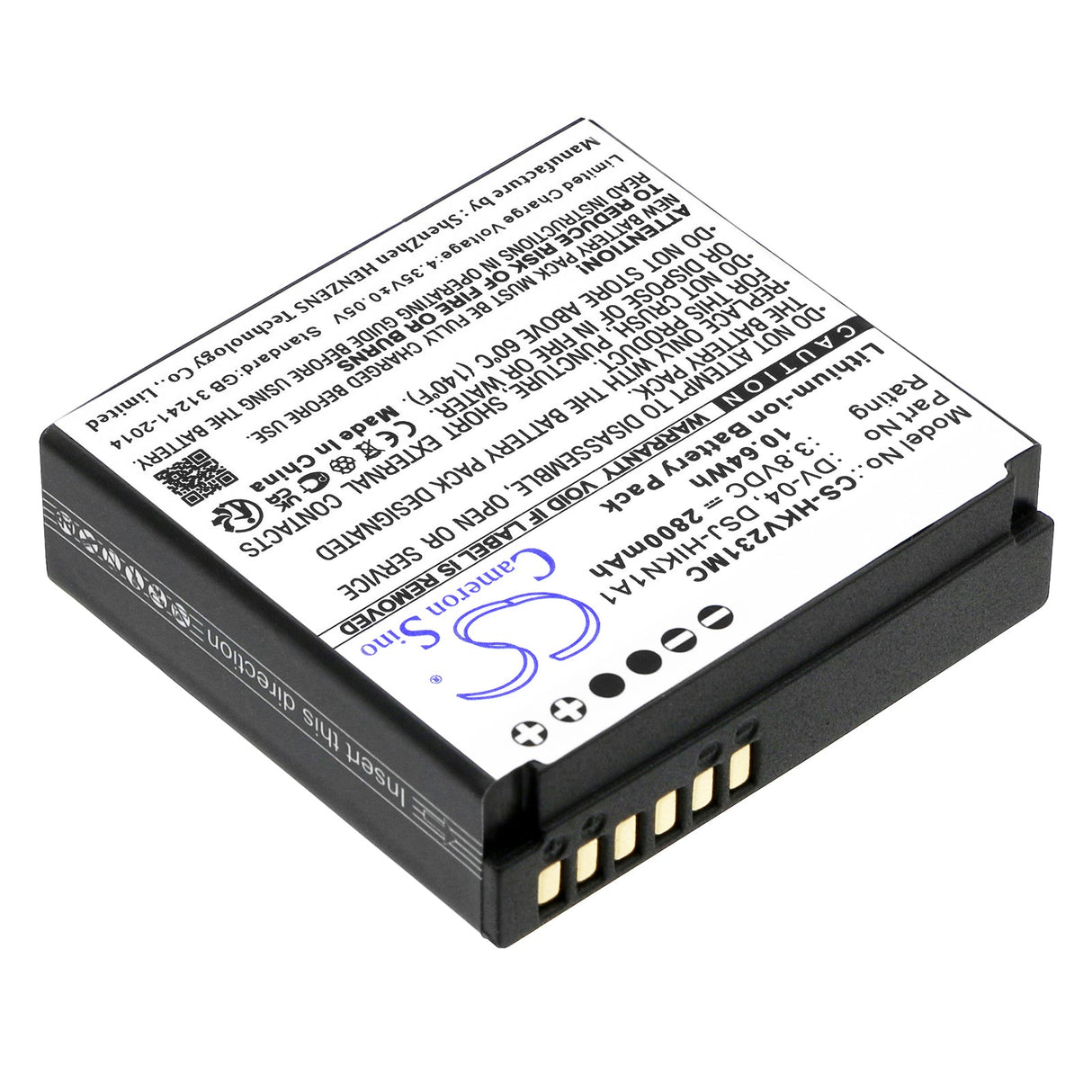 3,8v, Li-ion, 3300mah, Batterie de caméra corporelle compatible avec Hikvision, Dsj-hikn1a1, Ds-mh1310-n1, 12,54wh Caméra corporelle Cameron Sino Technology Limited