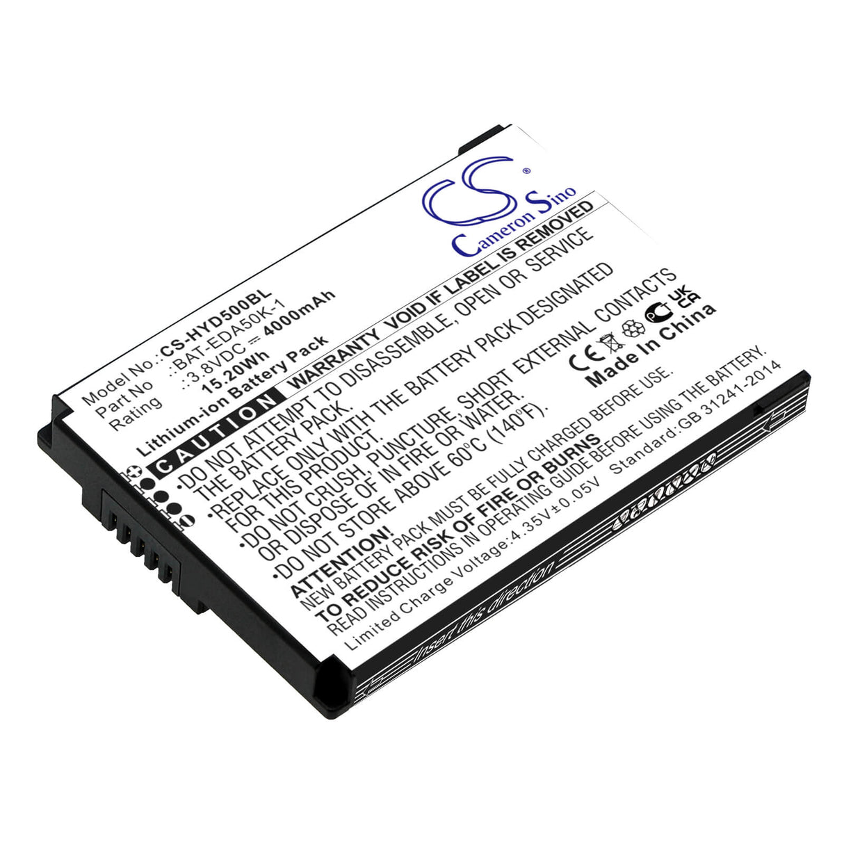 3.8v, Li-ion, 4000mah, Barcode Scanner Battery Fits Honeywell, Eda50k, Scanpal 50, 15.20wh Barcode Scanner Cameron Sino Technology Limited