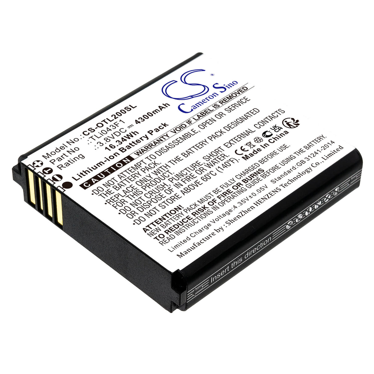 3.8V, Li-ion, 4300mAh, Hotspot battery fits Tcl, Alcatel, Tli043f1, Linkzone 2, Mw43tm21, 16.34Wh Hotspot Cameron Sino Technology Limited