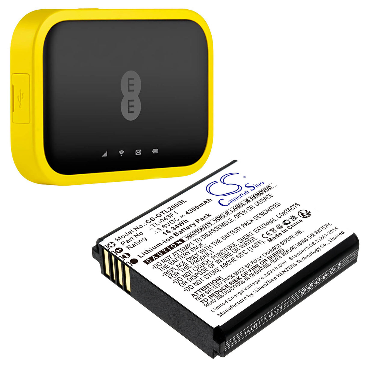 3.8V, Li-ion, 4300mAh, Hotspot battery fits Tcl, Alcatel, Tli043f1, Linkzone 2, Mw43tm21, 16.34Wh Hotspot Cameron Sino Technology Limited