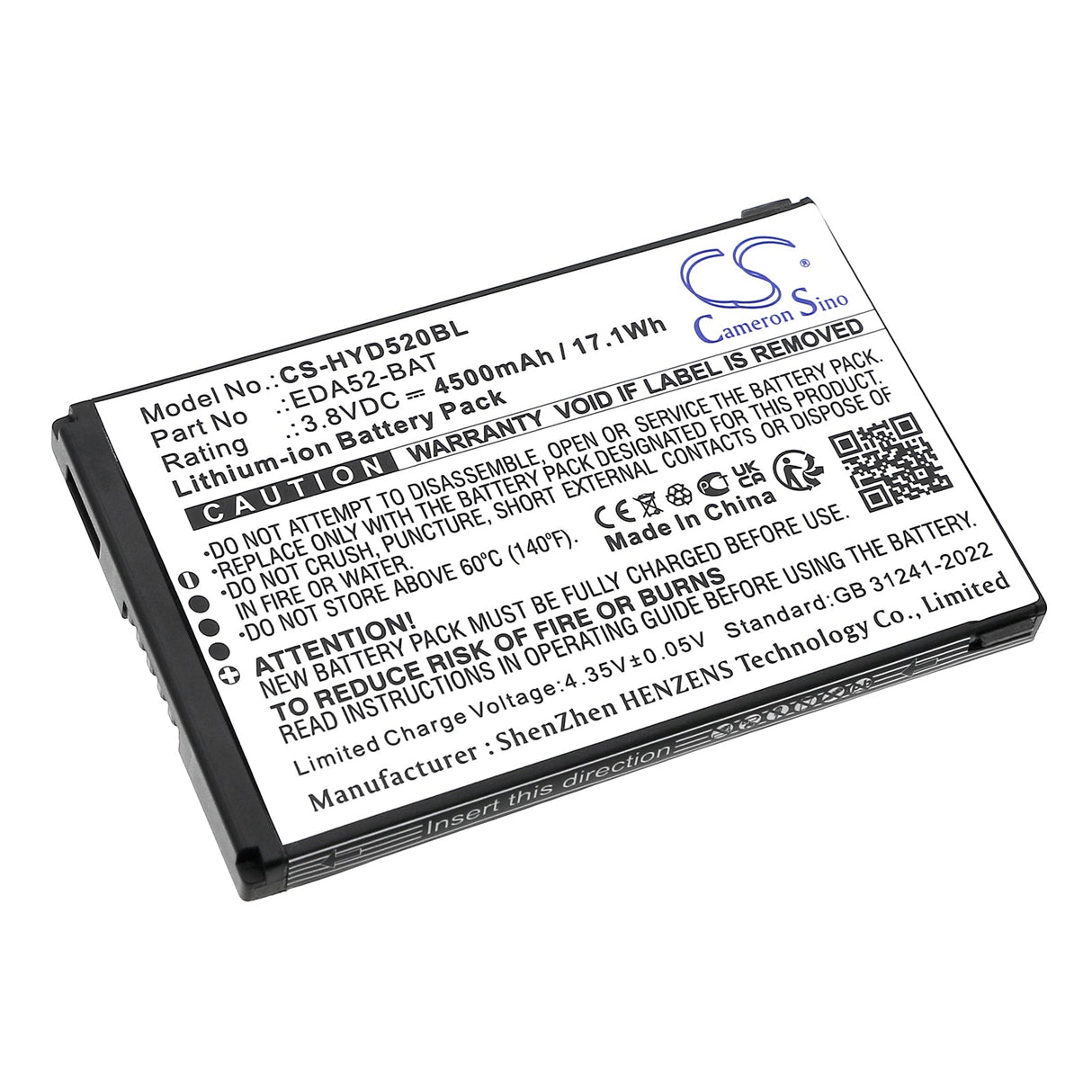 3.8V, Li-ion, 4500mAh, Barcode Scanner battery fits Honeywell, Scanpal Eda52, 17.1Wh Barcode Scanner Cameron Sino Technology Limited