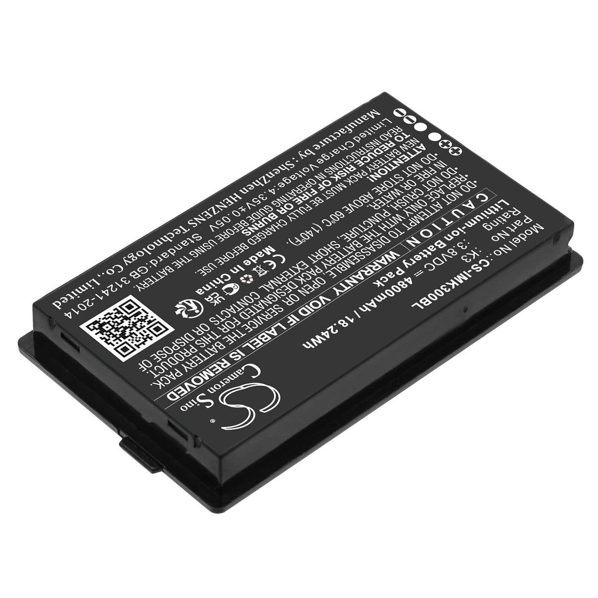 3.8v, Li-ion, 4800mah, Batterie de scanner de codes-barres compatible avec Idata, K3, 18.24wh Scanner de codes-barres Cameron Sino Technology Limited