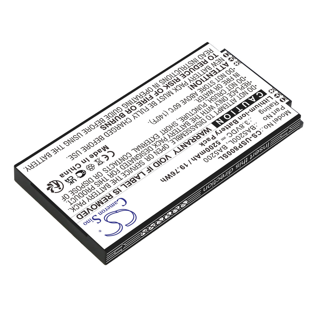 3.8V, Li-ion, 5200mAh, Equipment battery fits Unistrong, Ba5200, P8II E, 19.76Wh Equipment, Survey, Test Cameron Sino Technology Limited