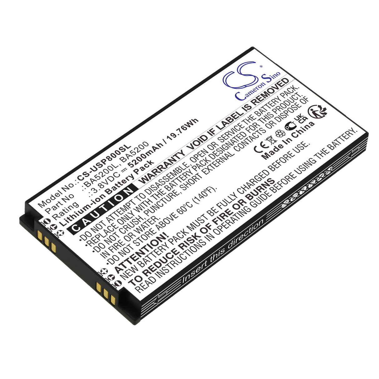 3.8V, Li-ion, 5200mAh, Equipment battery fits Unistrong, Ba5200, P8II E, 19.76Wh Equipment, Survey, Test Cameron Sino Technology Limited